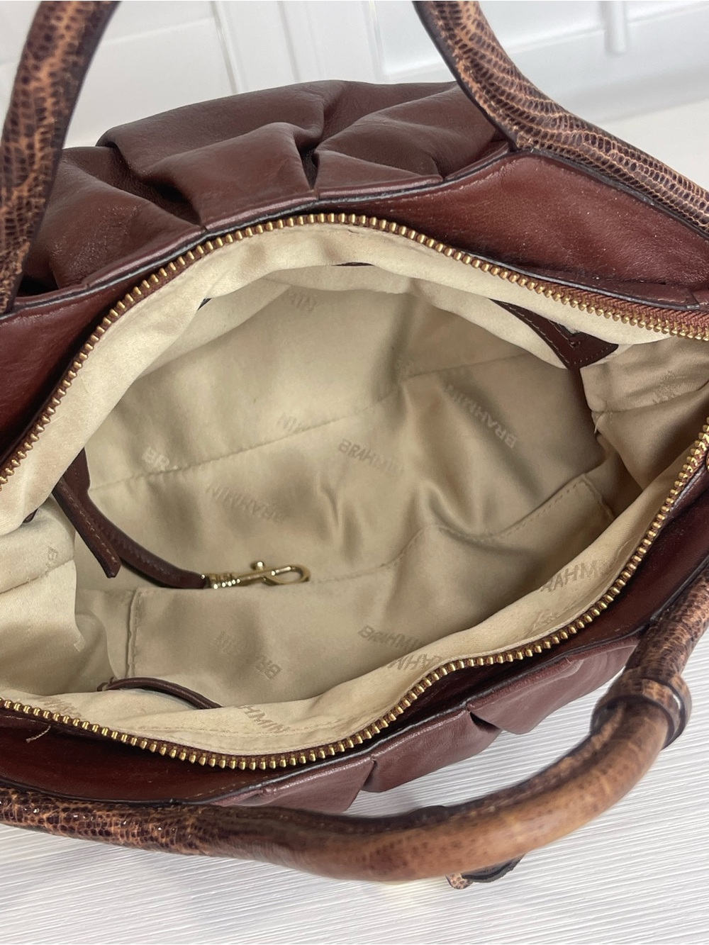 Brahmin Leather Pleated Satchel Bag with Removable Crossbody Strap - Picture 5 of 8